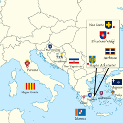 Mapa dos territórios atualmente governados por Græcia